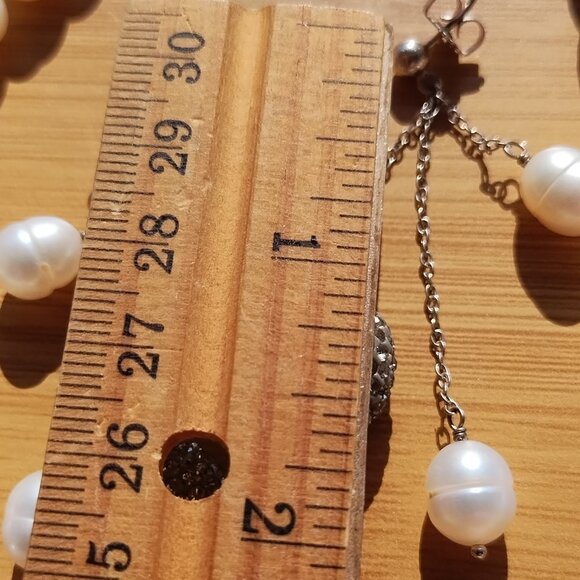 Honora Freshwater Pearl Swarovski Crystal Necklace Earrings Set 925 Sterling - Picture 2 of 6